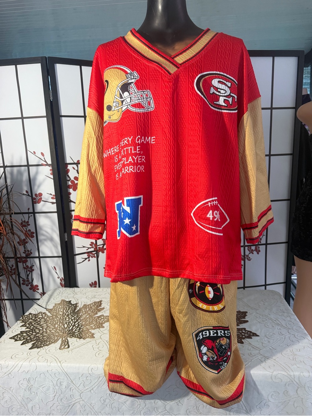 Men's Red and Gold Football-Themed Pajama Set - Style